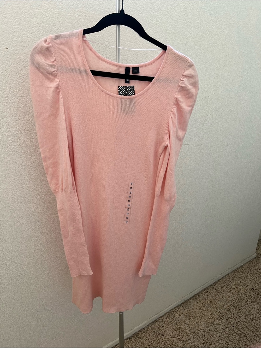 Divided Light Pink Long Sleeve Puff Shoulder Knit Dress